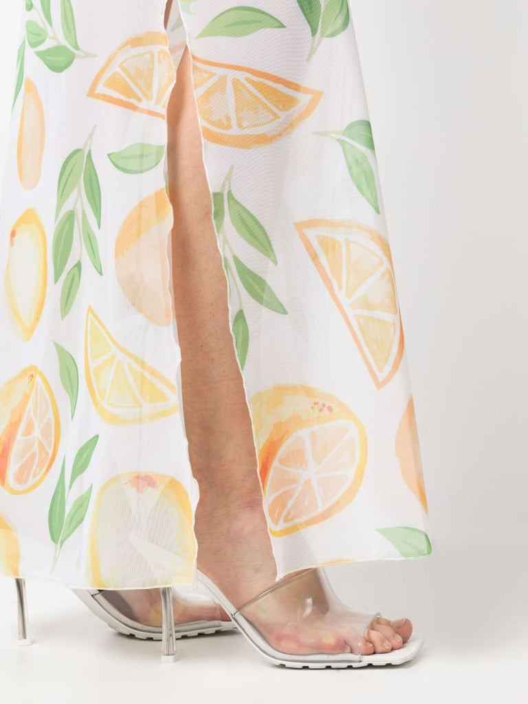 White Luna Orange Print Linen Maxi Dress
