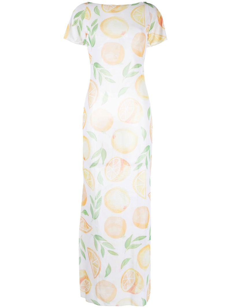 White Luna Orange Print Linen Maxi Dress