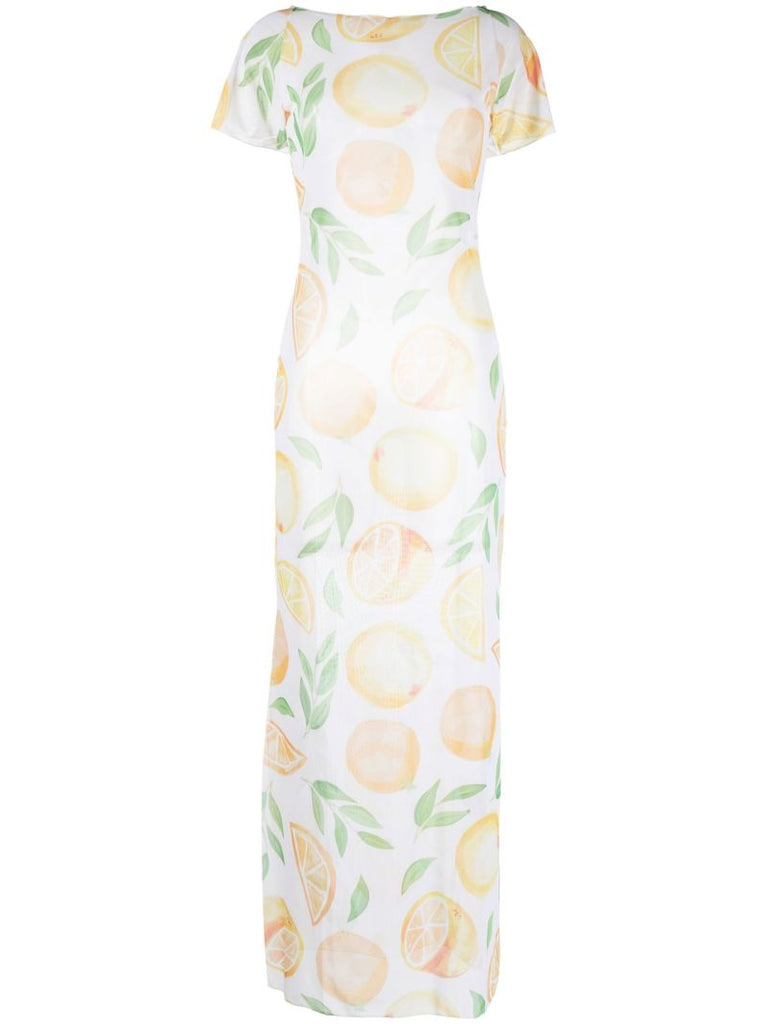 White Luna Orange Print Linen Maxi Dress