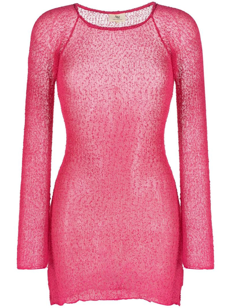 Pink Andy Semi-sheer Knitted Mini Dress