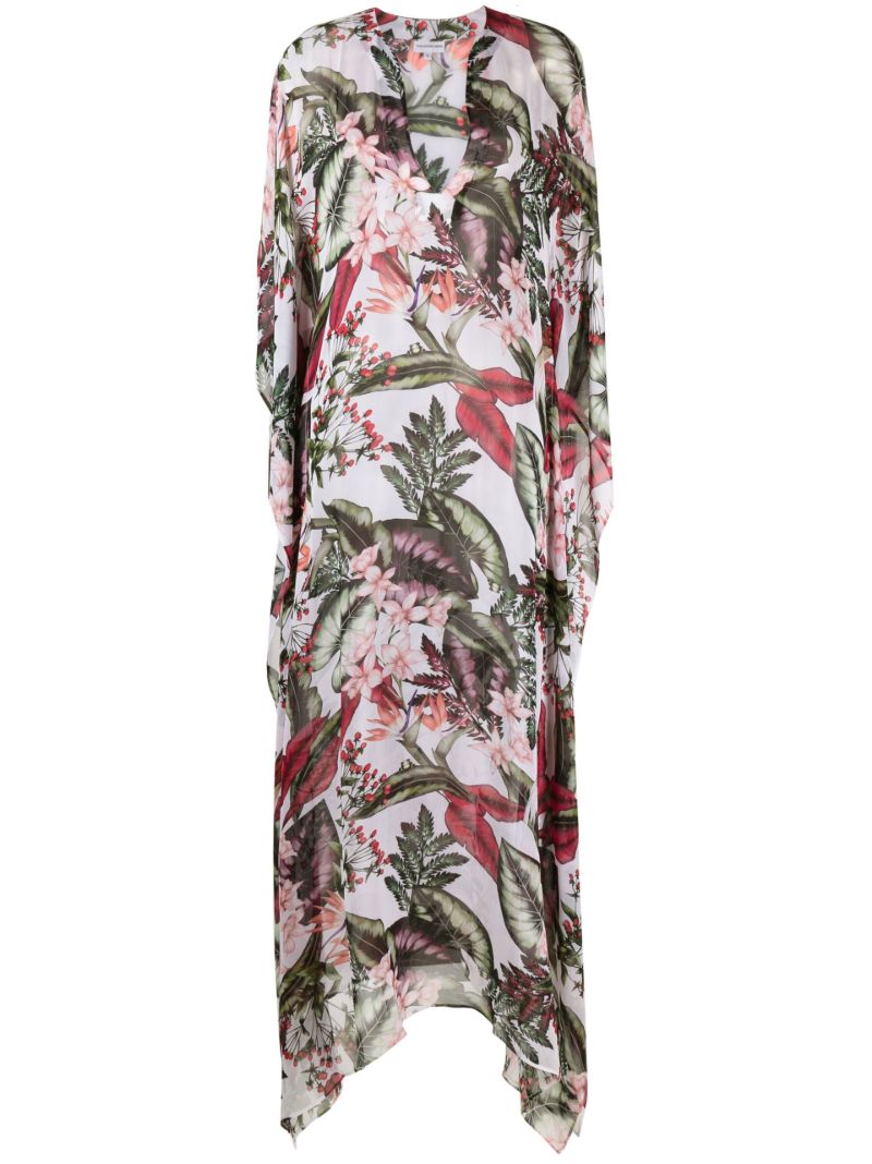 Blue Rozanne Tropical Print Maxi Dress