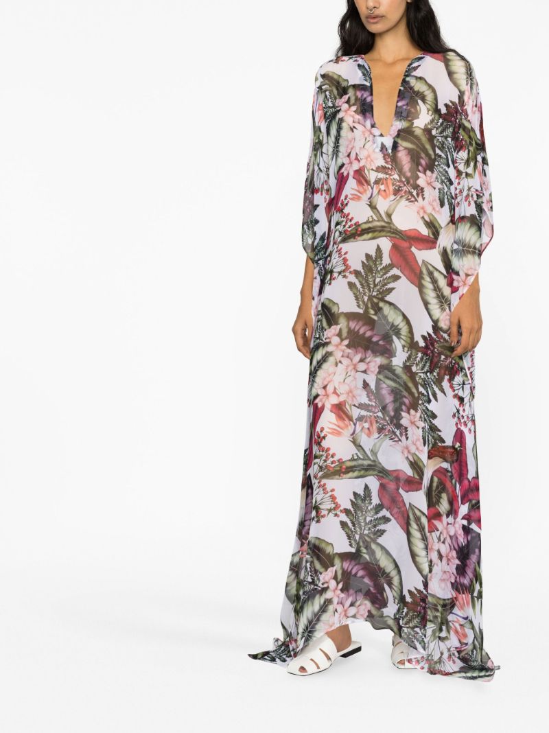 Blue Rozanne Tropical Print Maxi Dress