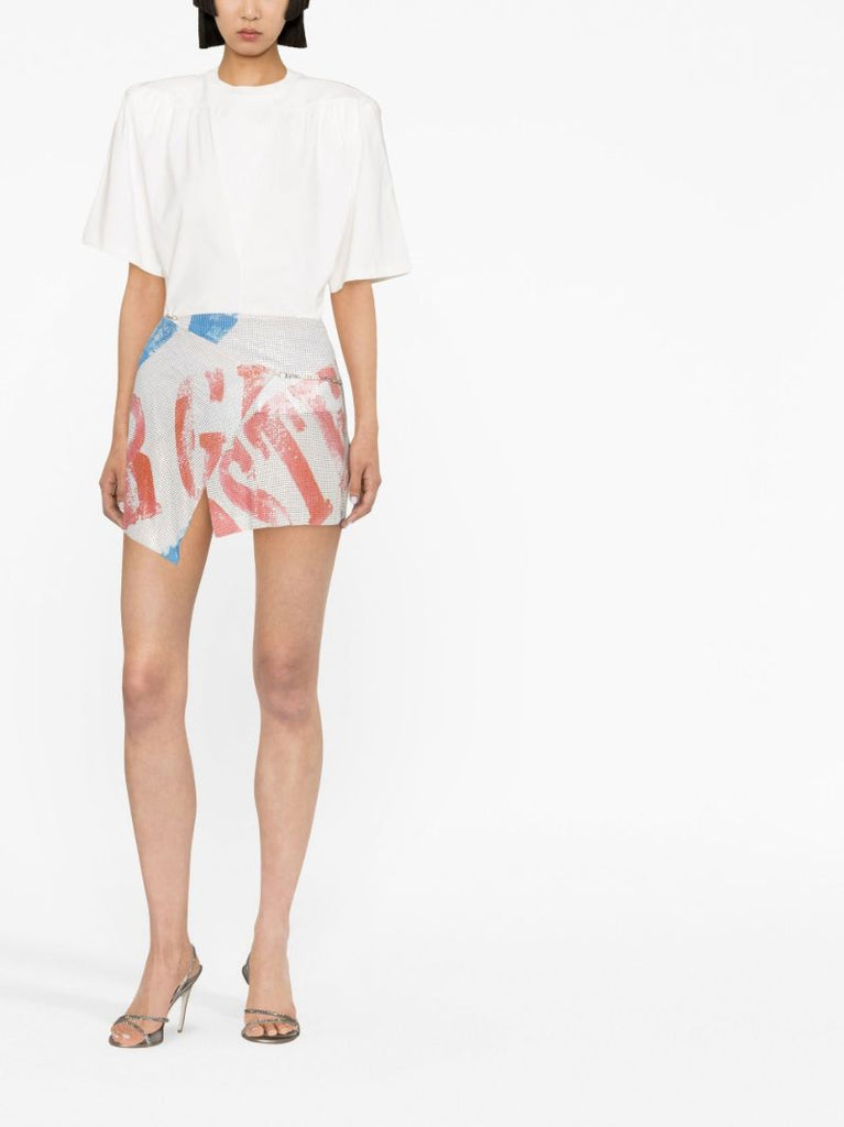 White Logo Print Chainmail Mini Wrap Skirt
