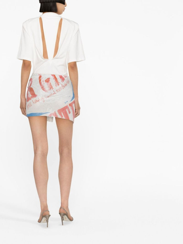 White Logo Print Chainmail Mini Wrap Skirt