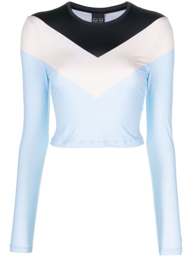 Blue Roll Short Chevron Top