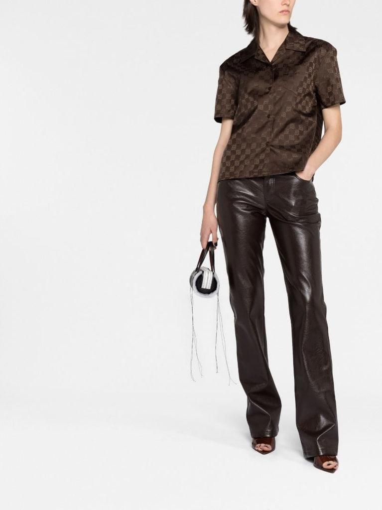 Brown Vegan Leather Flared Trousers