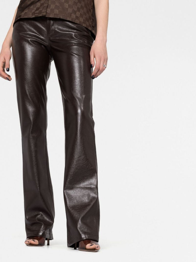 Brown Vegan Leather Flared Trousers