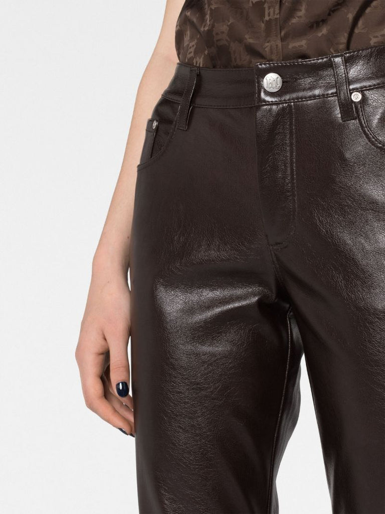 Brown Vegan Leather Flared Trousers