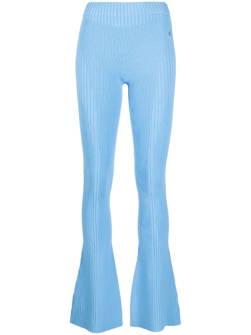 Blue Ribbed-knit Knit Flared Trousers