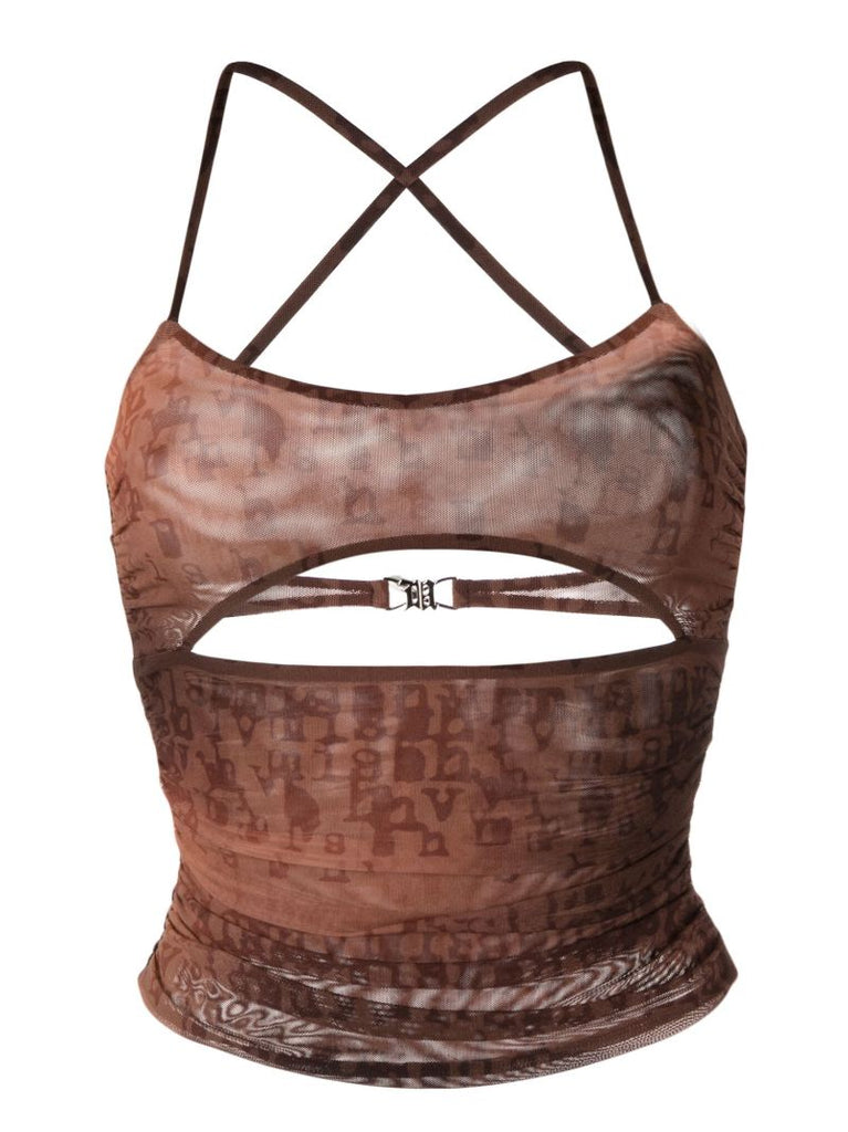 Brown Cut Out Halterneck Top