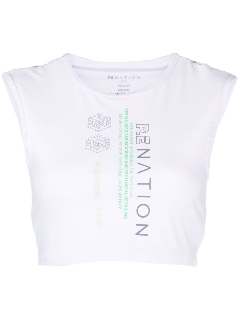 White Logo Print Cropped Top