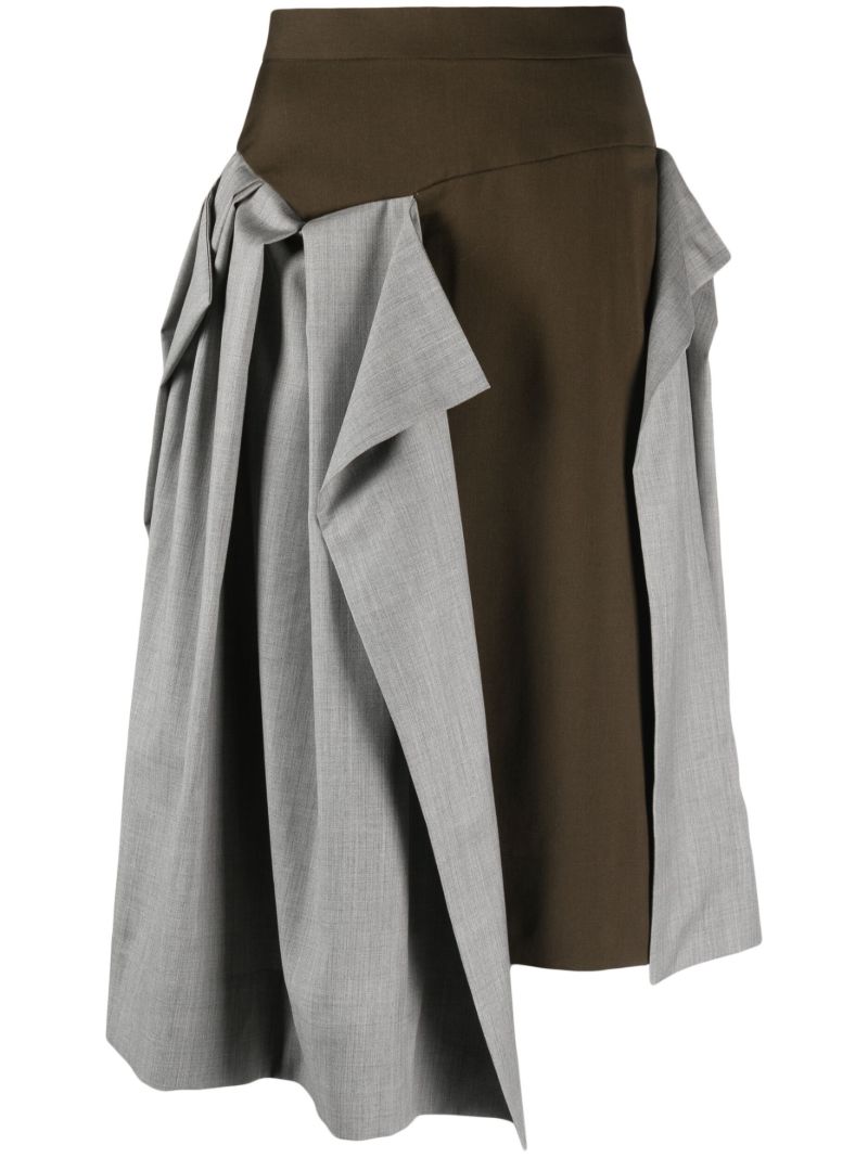 Grey Asymmetric Virgin Wool Midi Skirt
