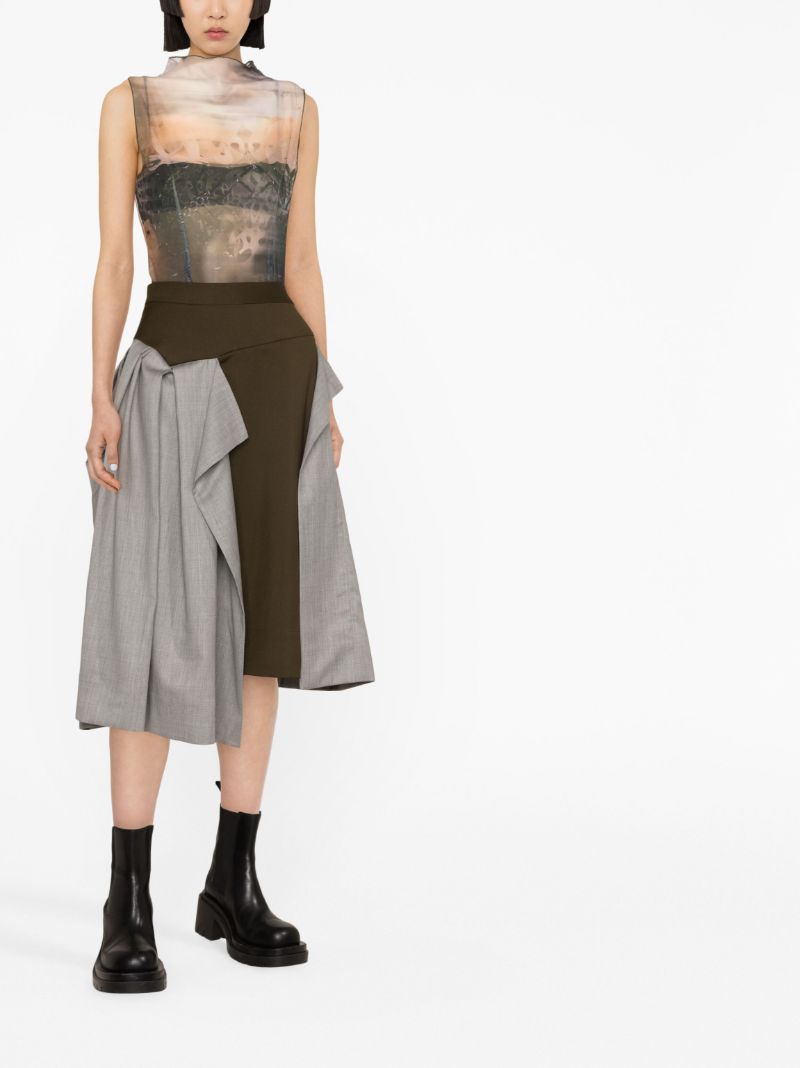 Grey Asymmetric Virgin Wool Midi Skirt