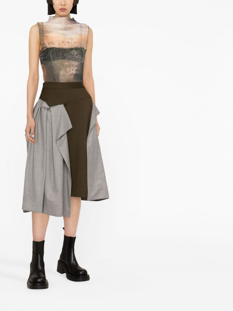 Grey Asymmetric Virgin Wool Midi Skirt