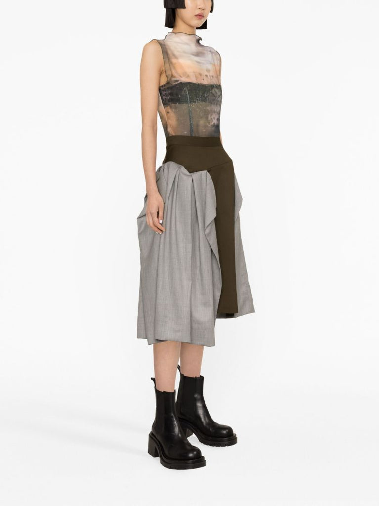 Grey Asymmetric Virgin Wool Midi Skirt