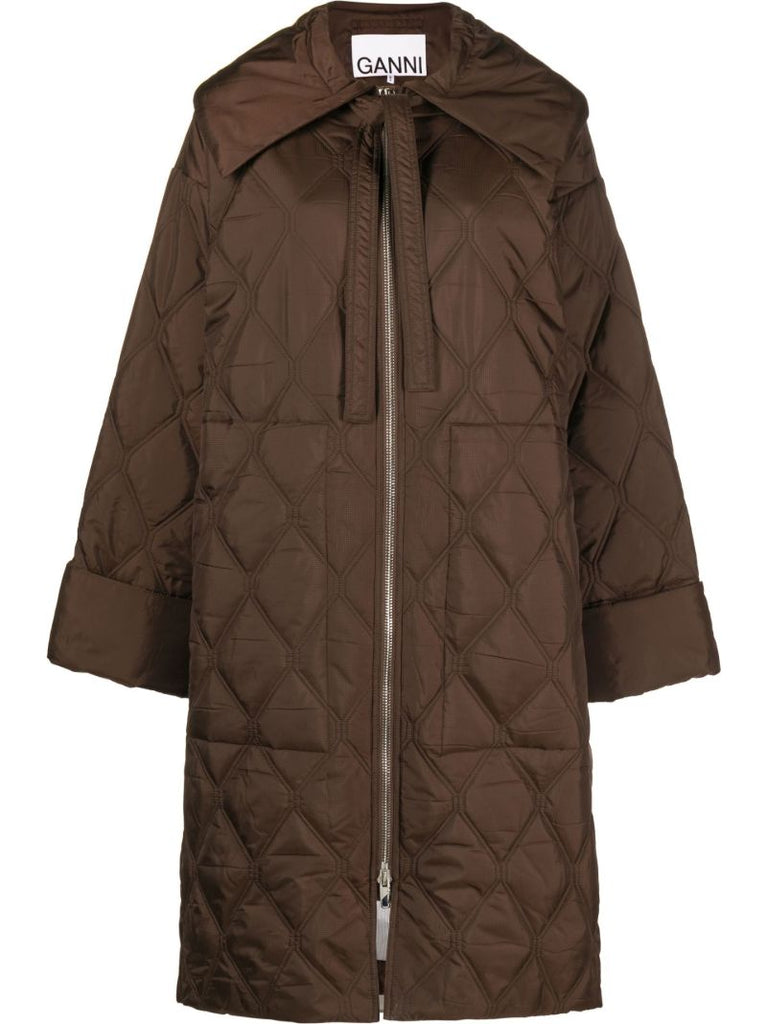 Brown Quilted Parka Coat