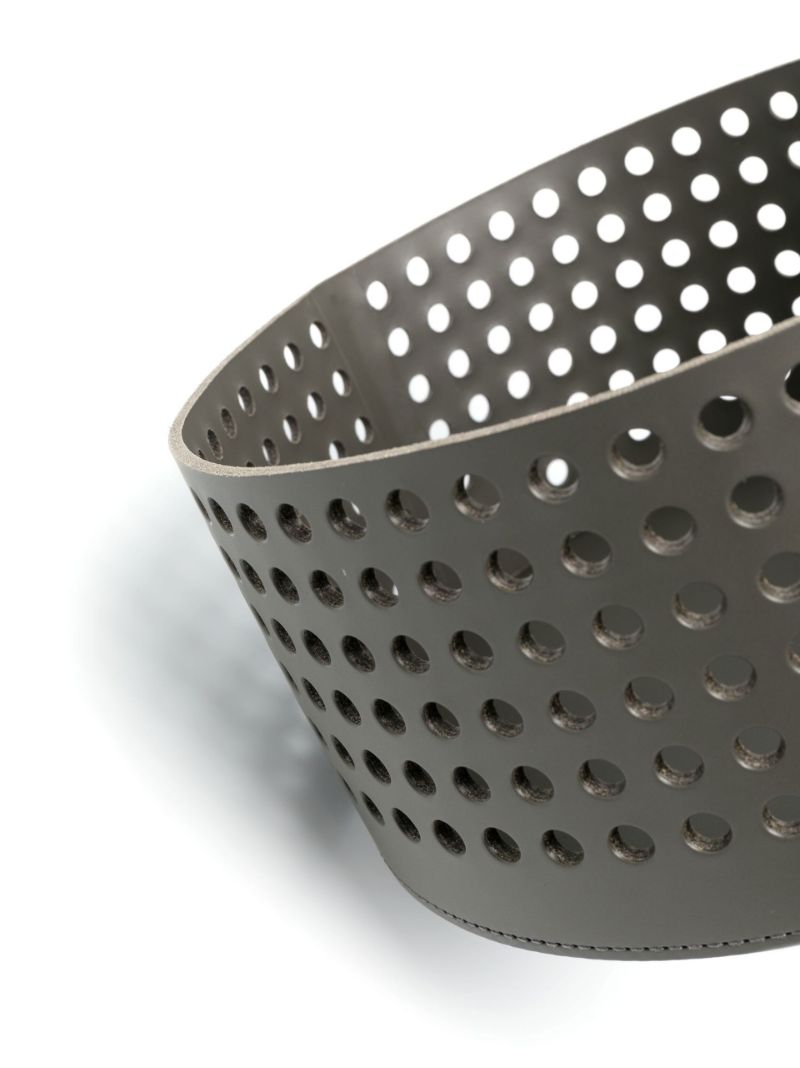 Grey Mimosa Medium Leather Basket