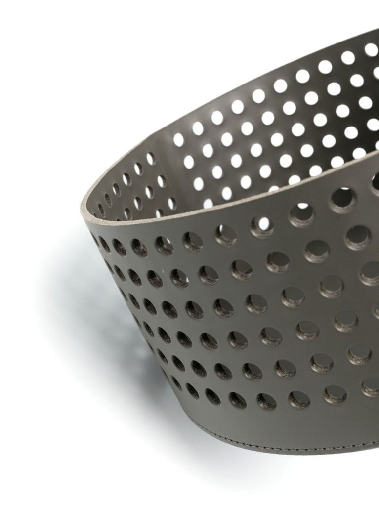 Grey Mimosa Medium Leather Basket