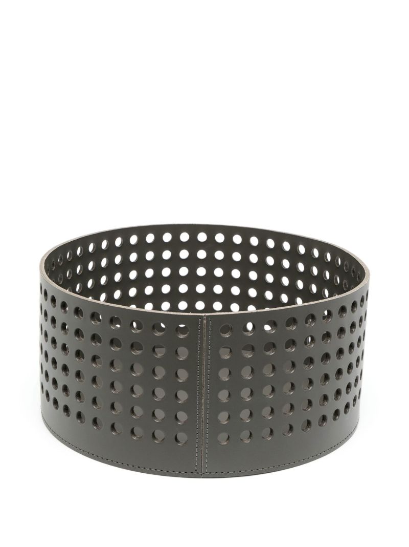 Grey Mimosa Medium Leather Basket