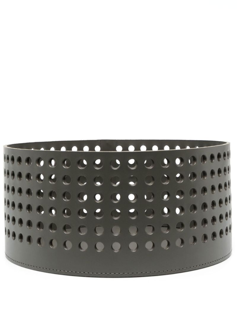 Grey Mimosa Medium Leather Basket