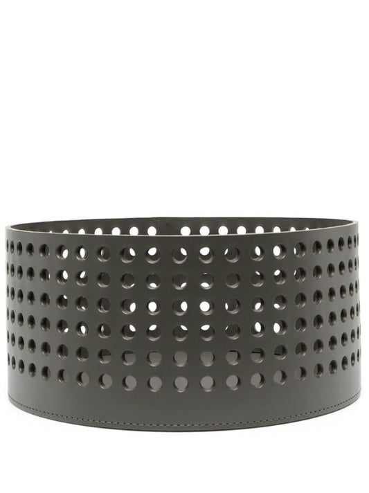 Grey Mimosa Medium Leather Basket