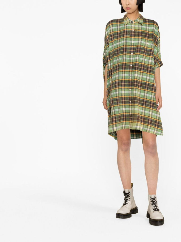 Green Oversized Plaid Shirtdress