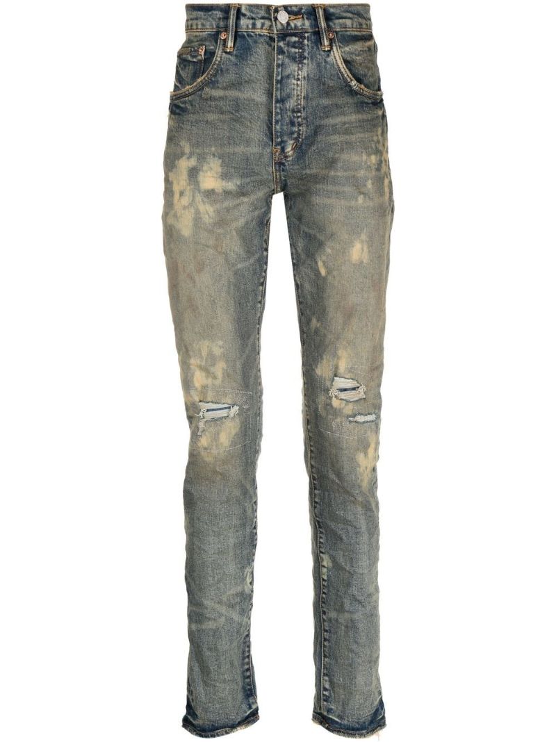 Blue Distressed Stonewash Slim-fit Jeans