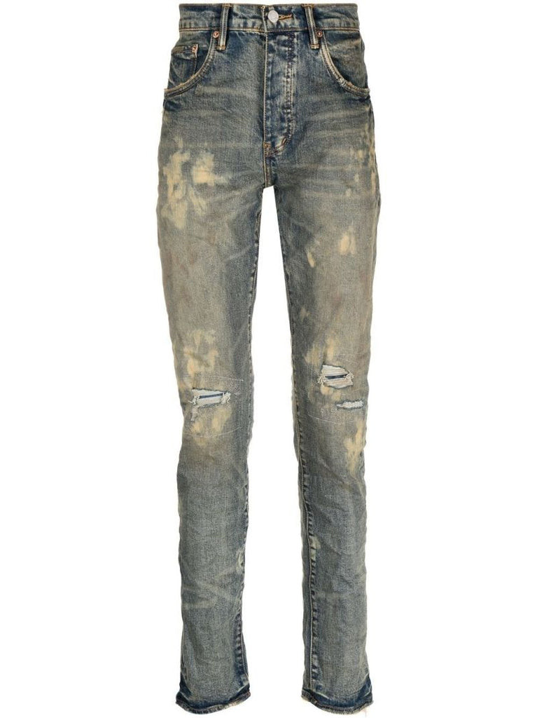 Blue Distressed Stonewash Slim-fit Jeans