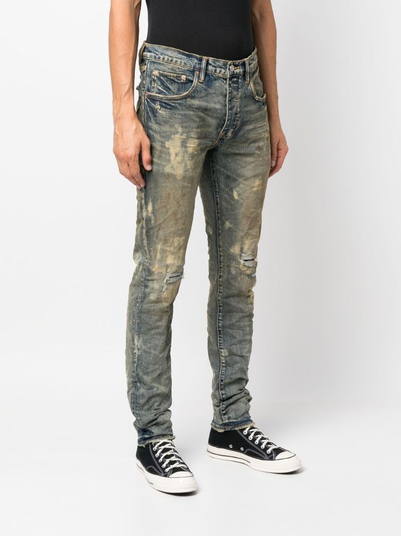 Blue Distressed Stonewash Slim-fit Jeans