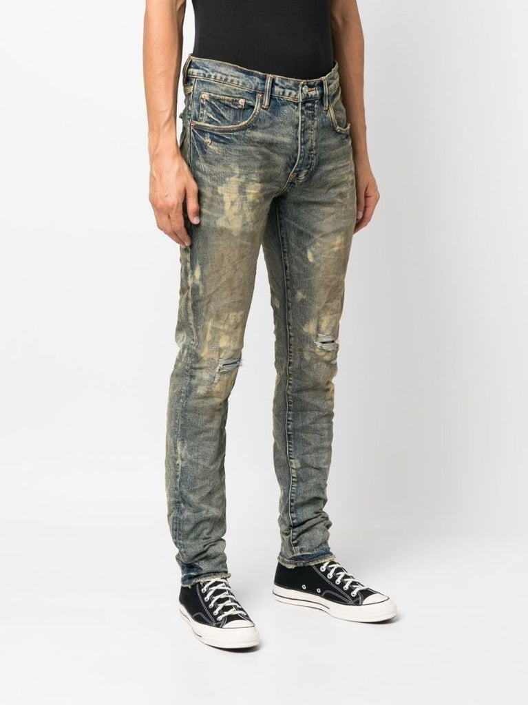 Blue Distressed Stonewash Slim-fit Jeans