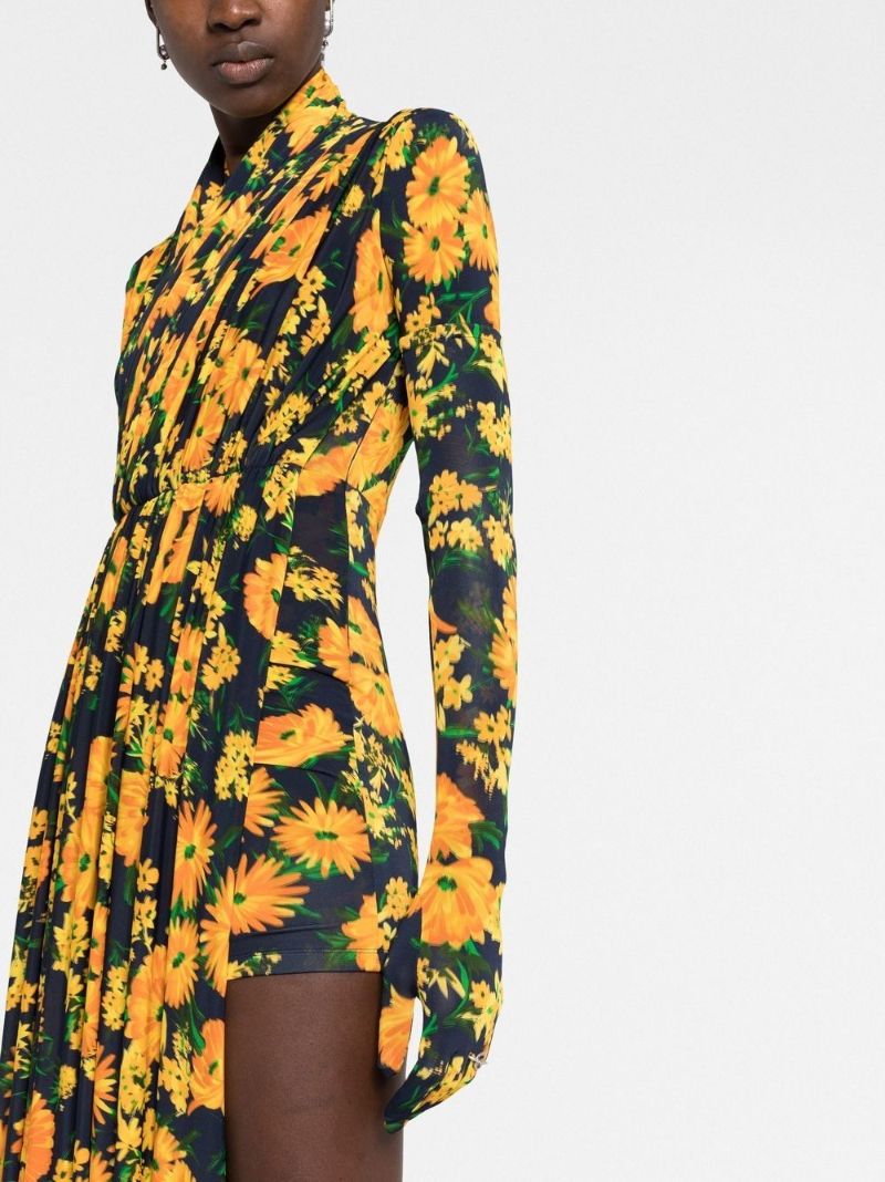 Yellow Floral Print Front Panel Playsuit