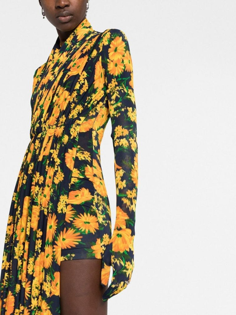 Yellow Floral Print Front Panel Playsuit