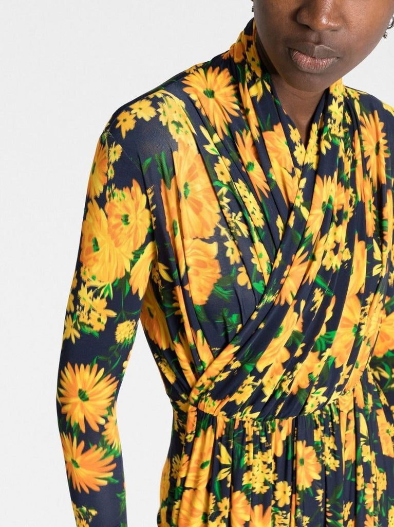 Yellow Floral Print Front Panel Playsuit