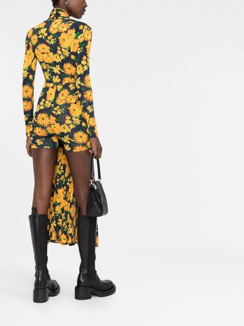 Yellow Floral Print Front Panel Playsuit