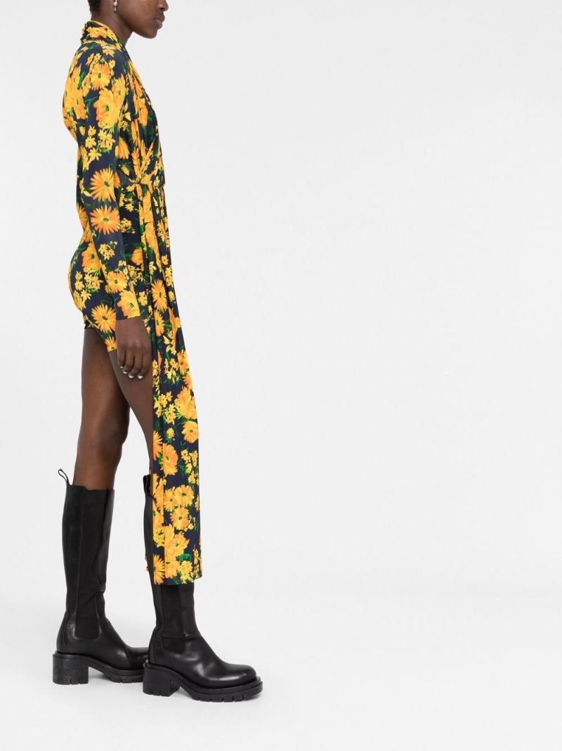 Yellow Floral Print Front Panel Playsuit