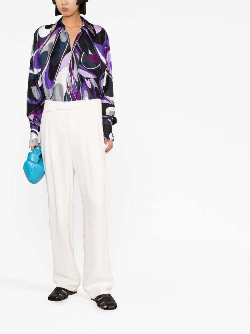 Purple Onde-print Silk Shirt