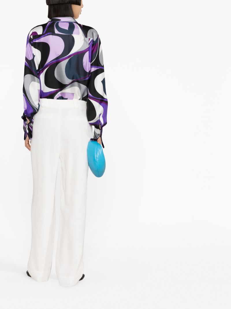 Purple Onde-print Silk Shirt
