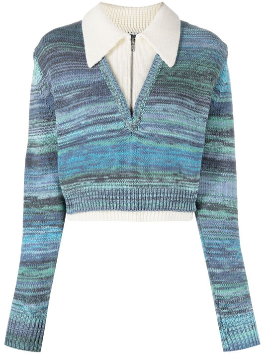 Blue Striped Cropped Sweater