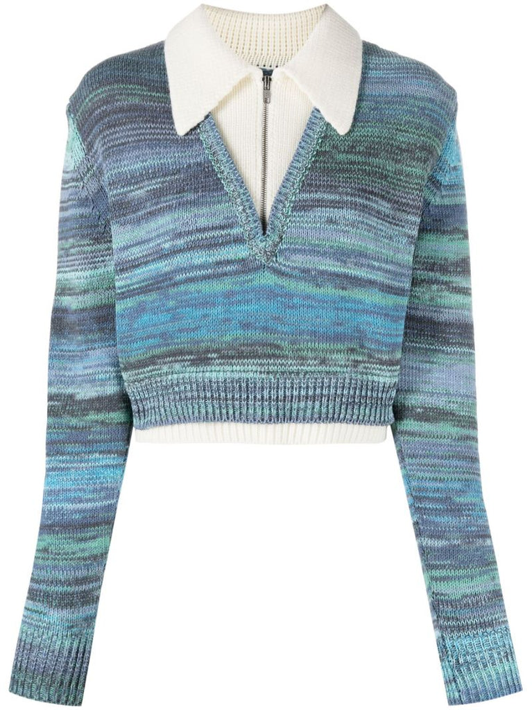 Blue Striped Cropped Sweater