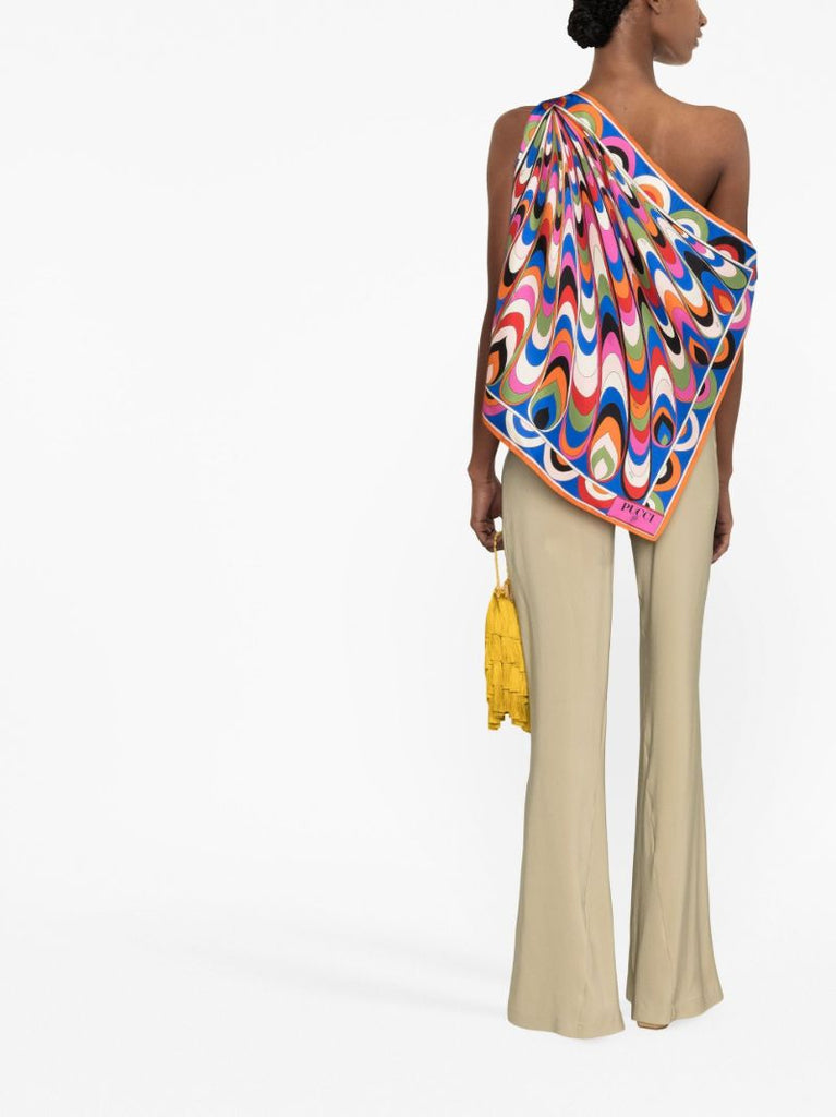 Blue Iride-print Silk Top