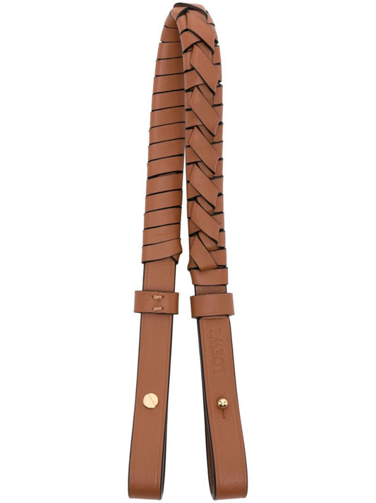 Brown Braided Leather Bag Strap
