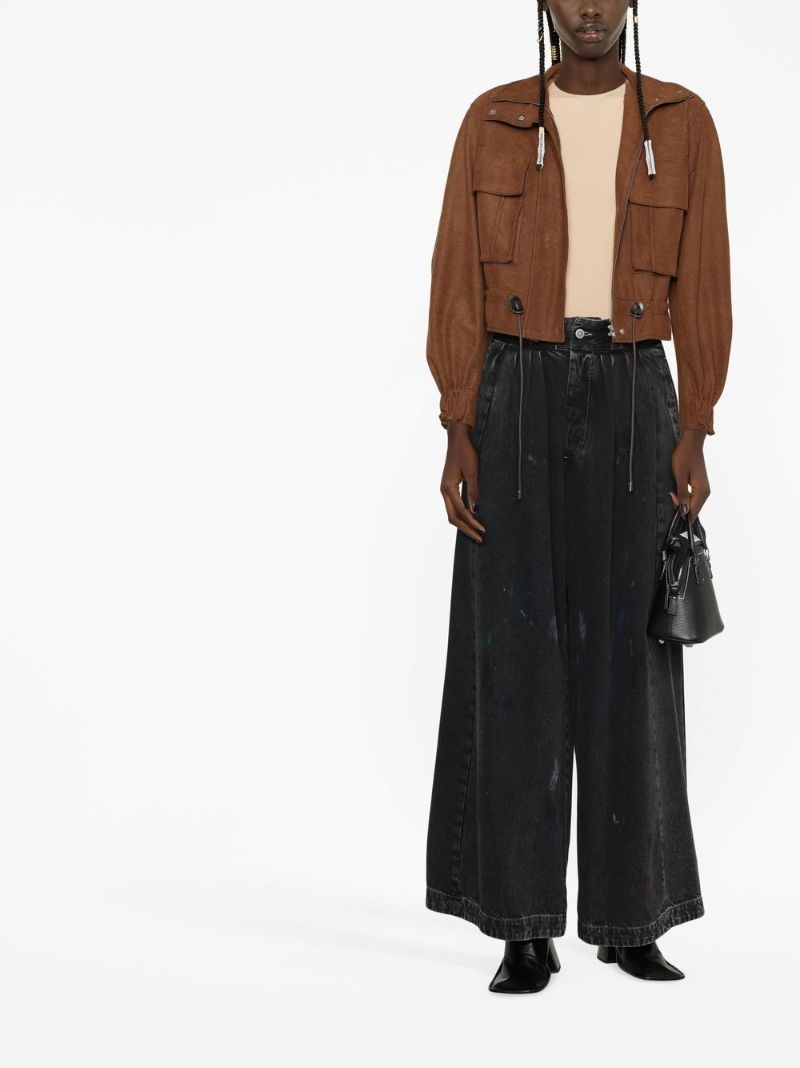 Black Paint Splatter Pleated Wide-leg Jeans