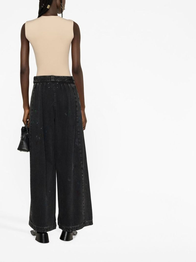 Black Paint Splatter Pleated Wide-leg Jeans