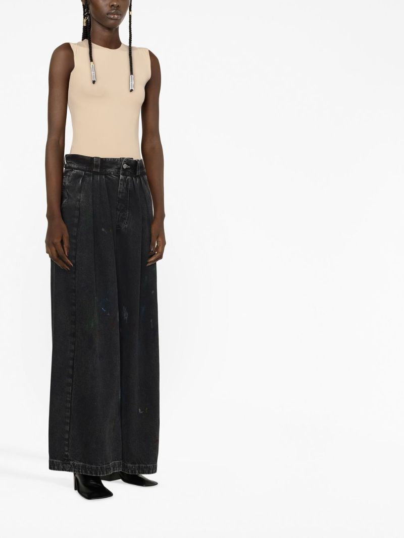 Black Paint Splatter Pleated Wide-leg Jeans