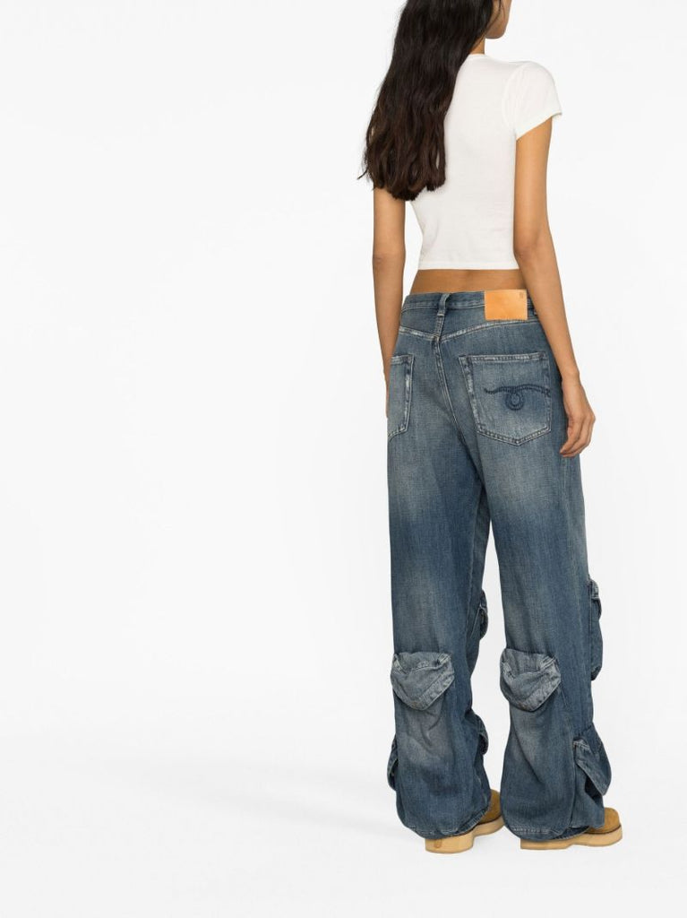 Blue Pocket-detail Straight-leg Jeans