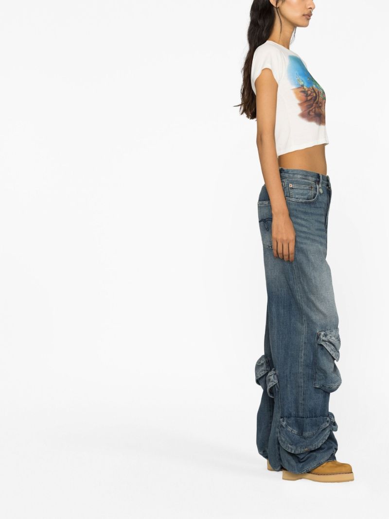 Blue Pocket-detail Straight-leg Jeans