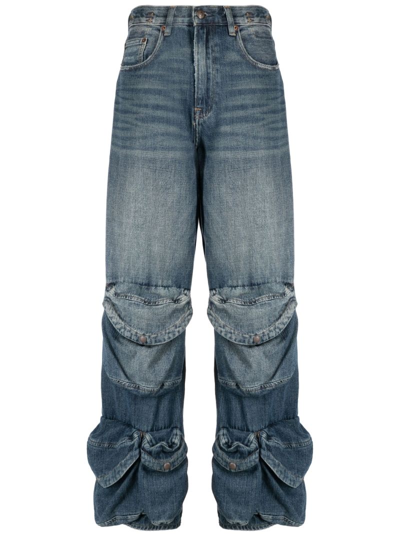 Blue Pocket-detail Straight-leg Jeans