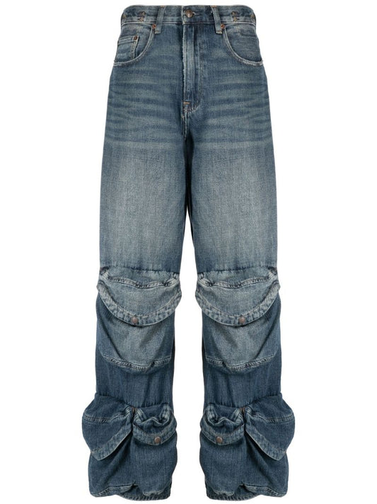 Blue Pocket-detail Straight-leg Jeans