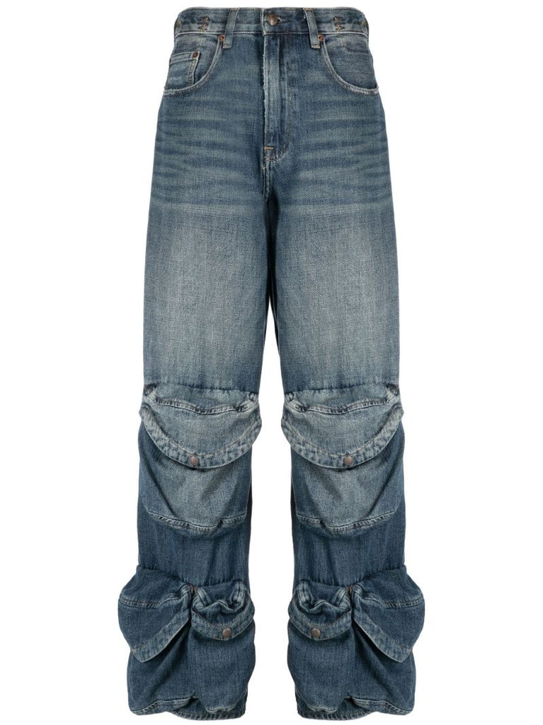 Blue Pocket-detail Straight-leg Jeans