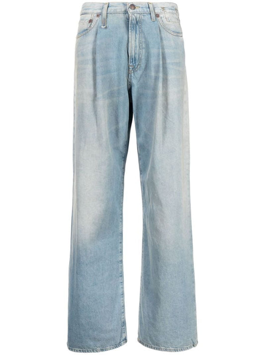 Blue Damon Pleated Wide-leg Trousers